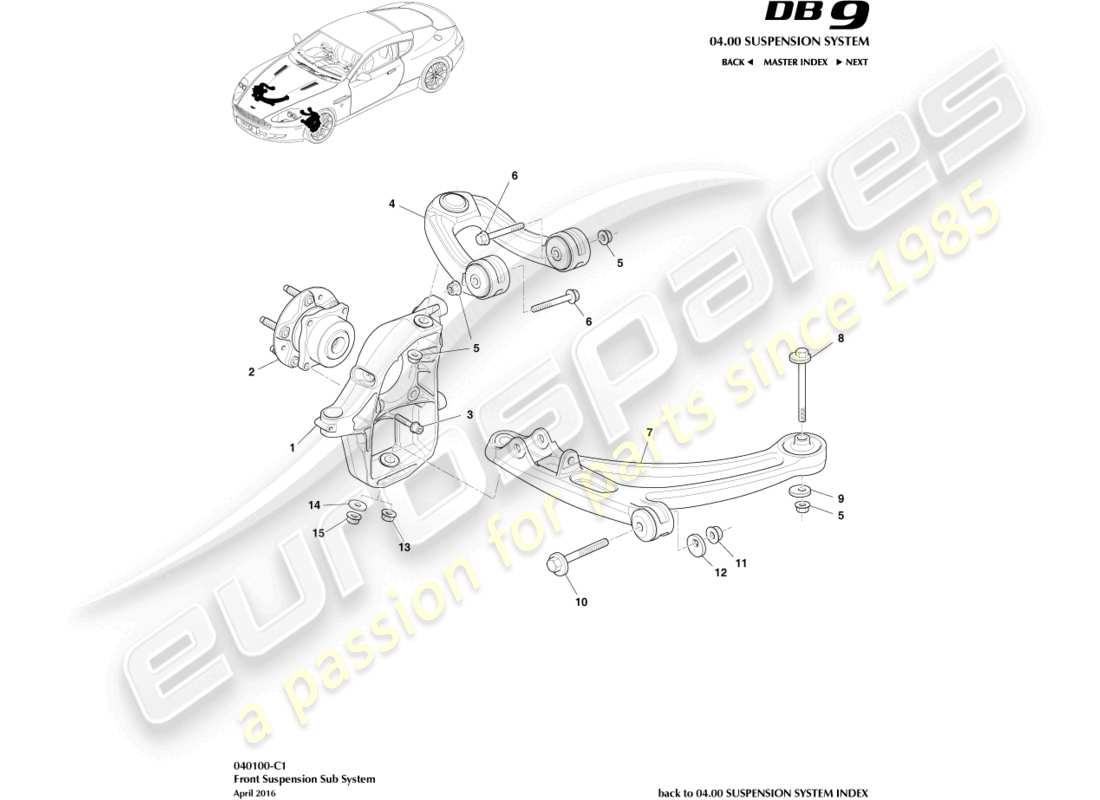 aston martin db9 (2006) ensemble de suspension avant schéma des pièces