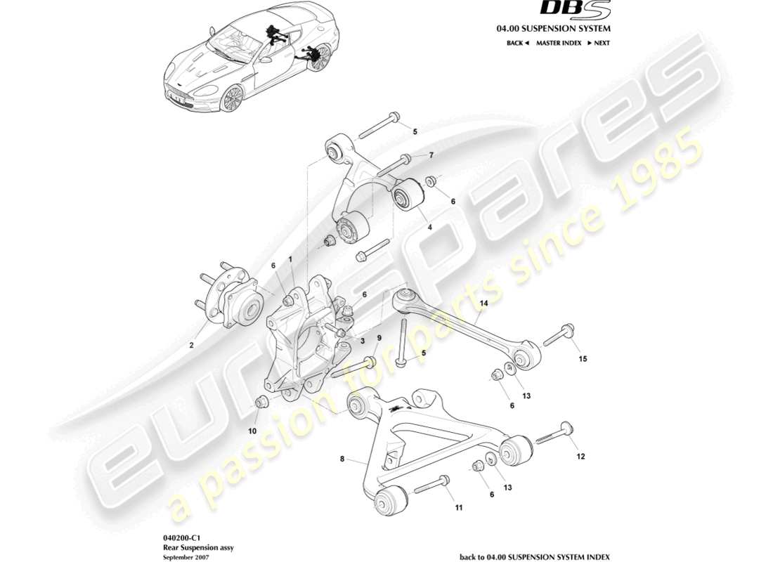 aston martin dbs (2012) ensemble de suspension arrière schéma des pièces