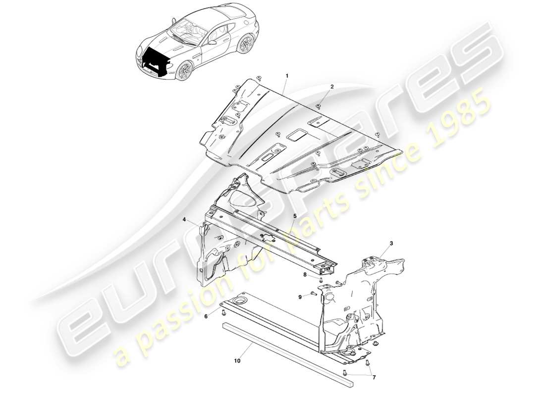 aston martin v8 vantage (2007) diagramme des pièces du panneau d'ouverture de la grille