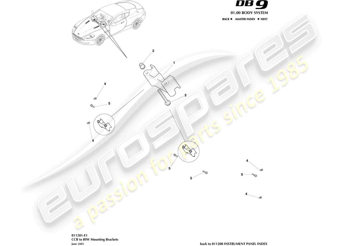 aston martin db9 (2008) schéma des pièces des supports ccb à biw