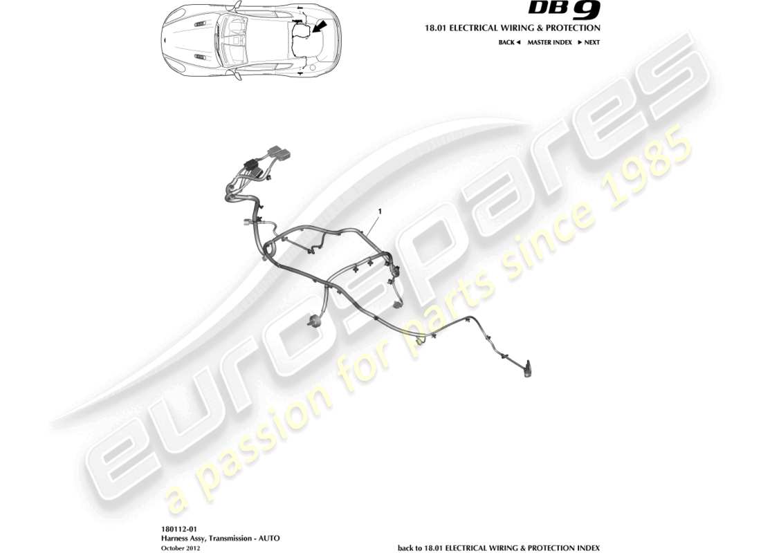 aston martin db9 (2014) faisceau de transmission schéma des pièces