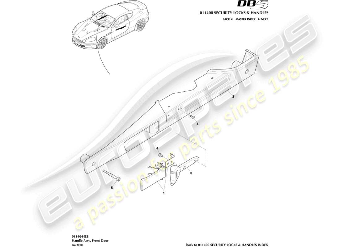 aston martin dbs (2012) diagramme des pièces de l'assemblage de la poignée
