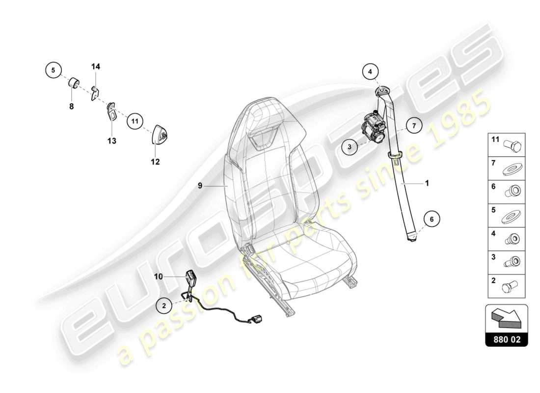 lamborghini tecnica (2024) schéma des pièces des ceintures de sécurité