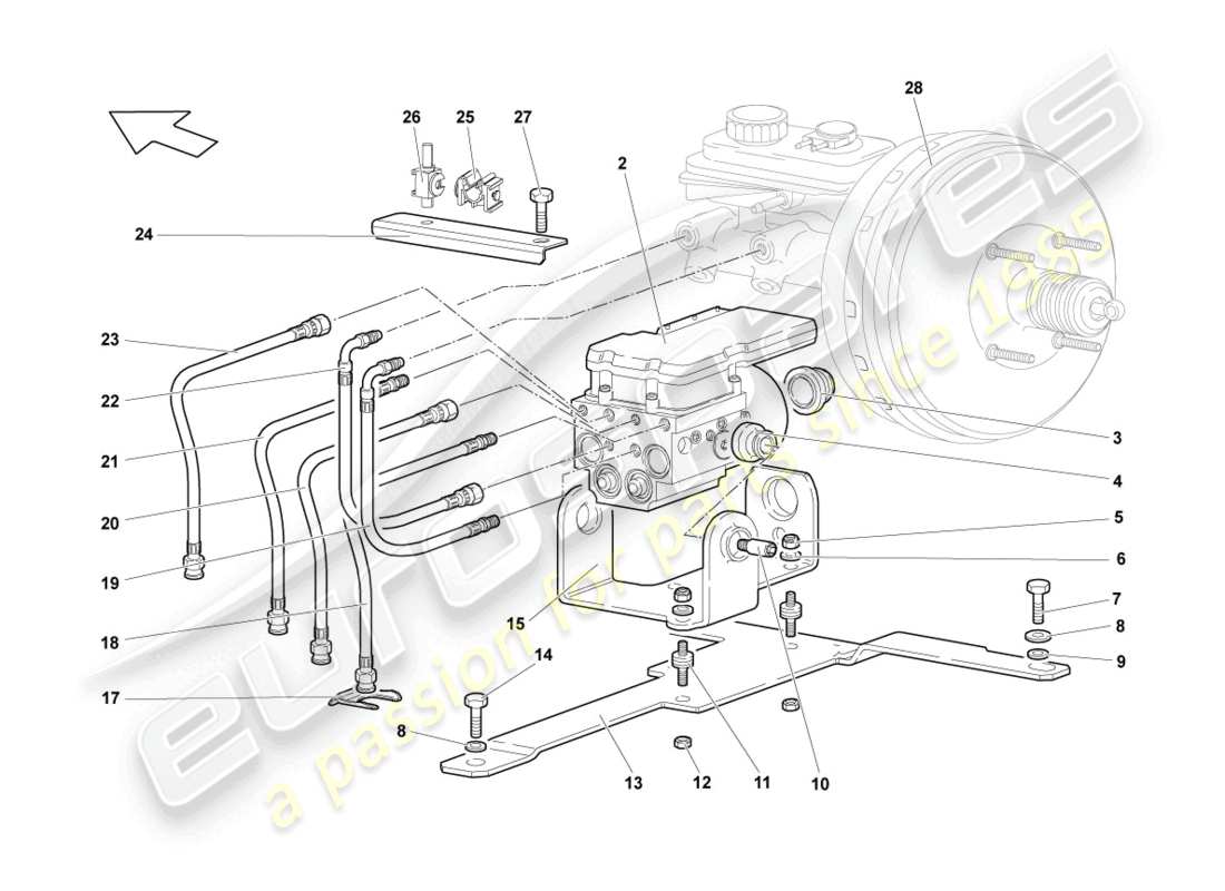 lamborghini reventon roadster système de frein antiblocage. -abs- schéma des pièces