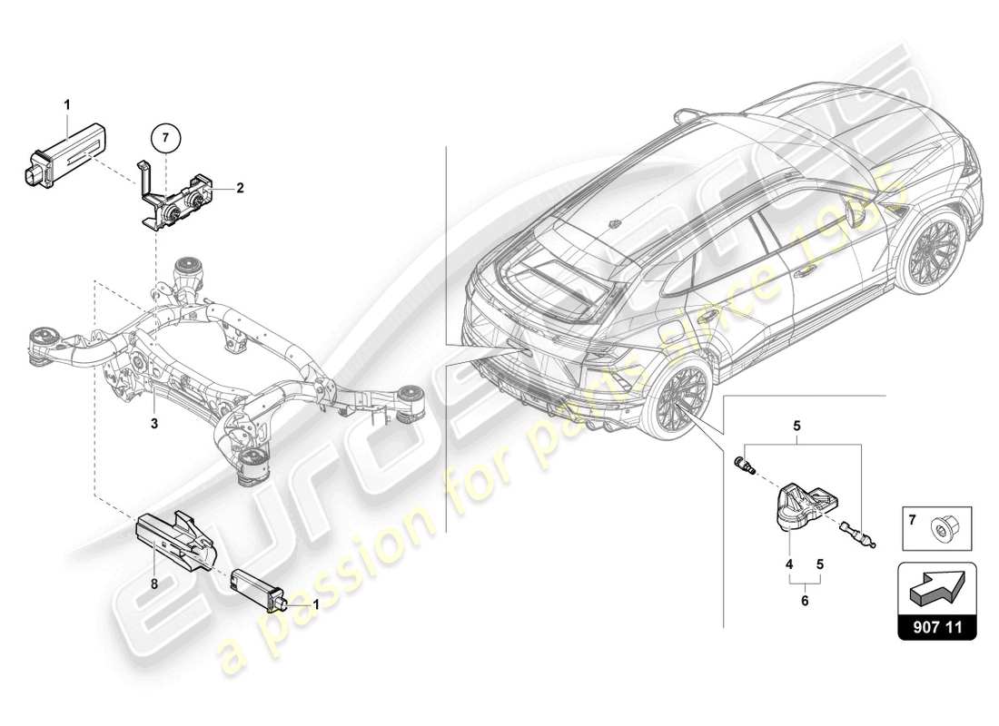 lamborghini urus (2019) capteur de pression des pneus schéma des pièces