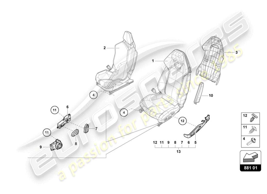 lamborghini evo spyder (2023) siège schéma des pièces