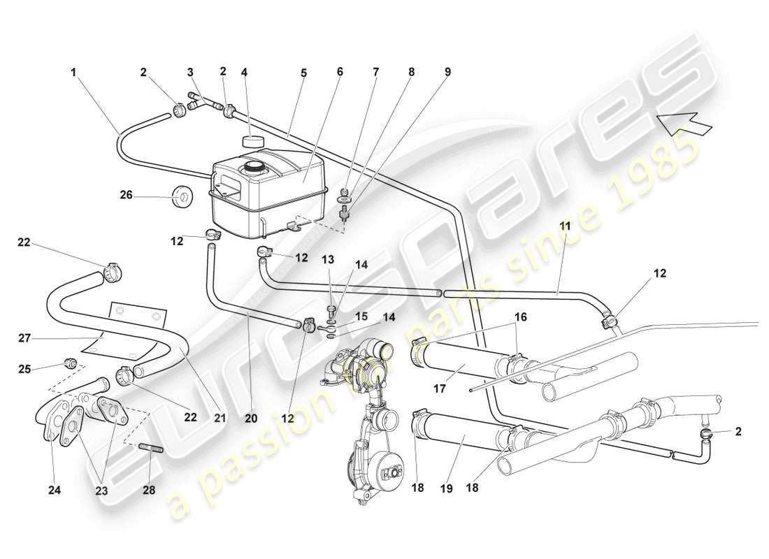 lamborghini reventon roadster système de refroidissement du liquide de refroidissement schéma des pièces