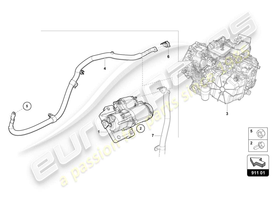 lamborghini tecnica (2023) schéma des pièces du démarreur