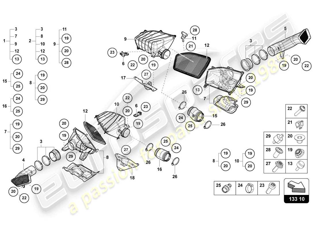 lamborghini sto (2021) boîtier de filtre à air schéma des pièces