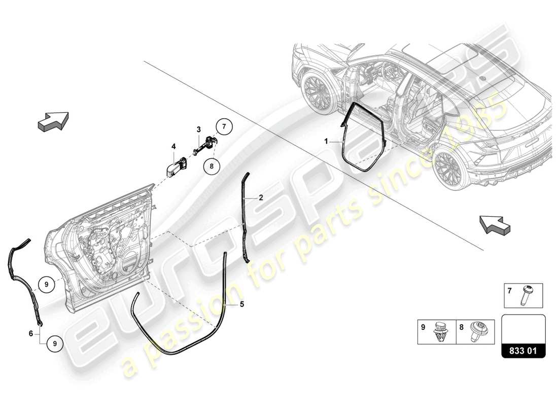 lamborghini urus (2019) joint de porte arrière schéma des pièces