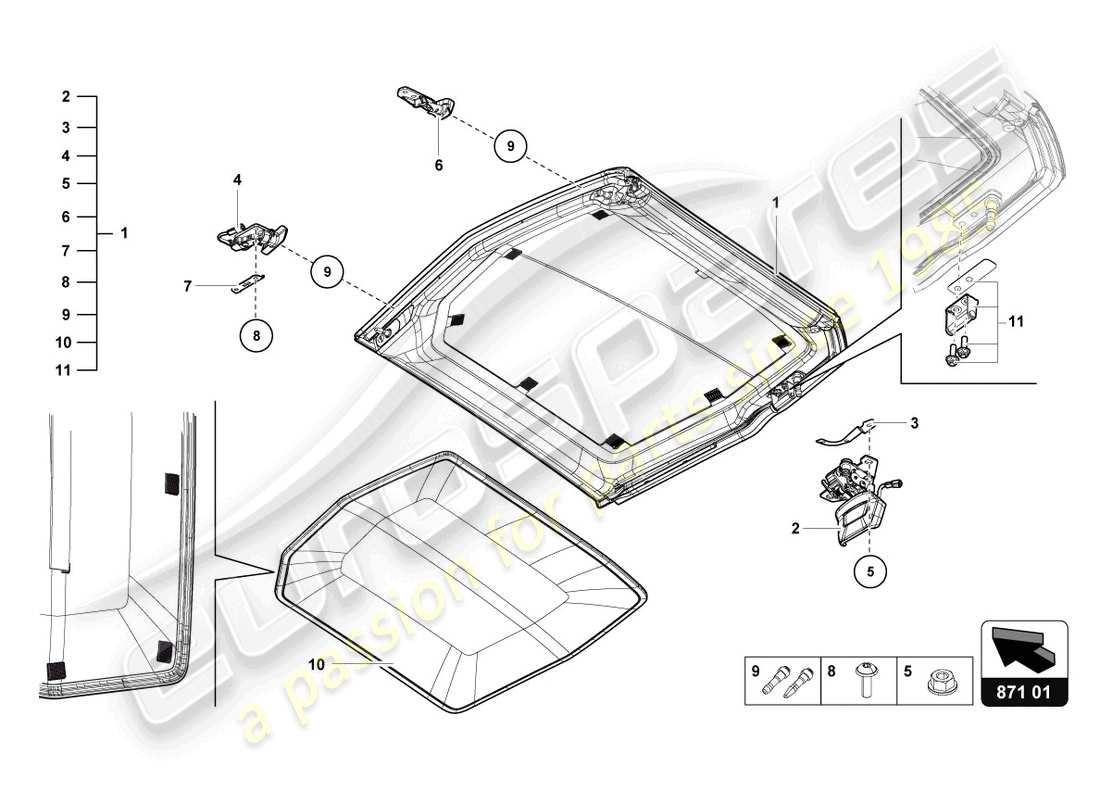lamborghini lp770-4 svj roadster (2022) schéma des pièces du toit cabrio