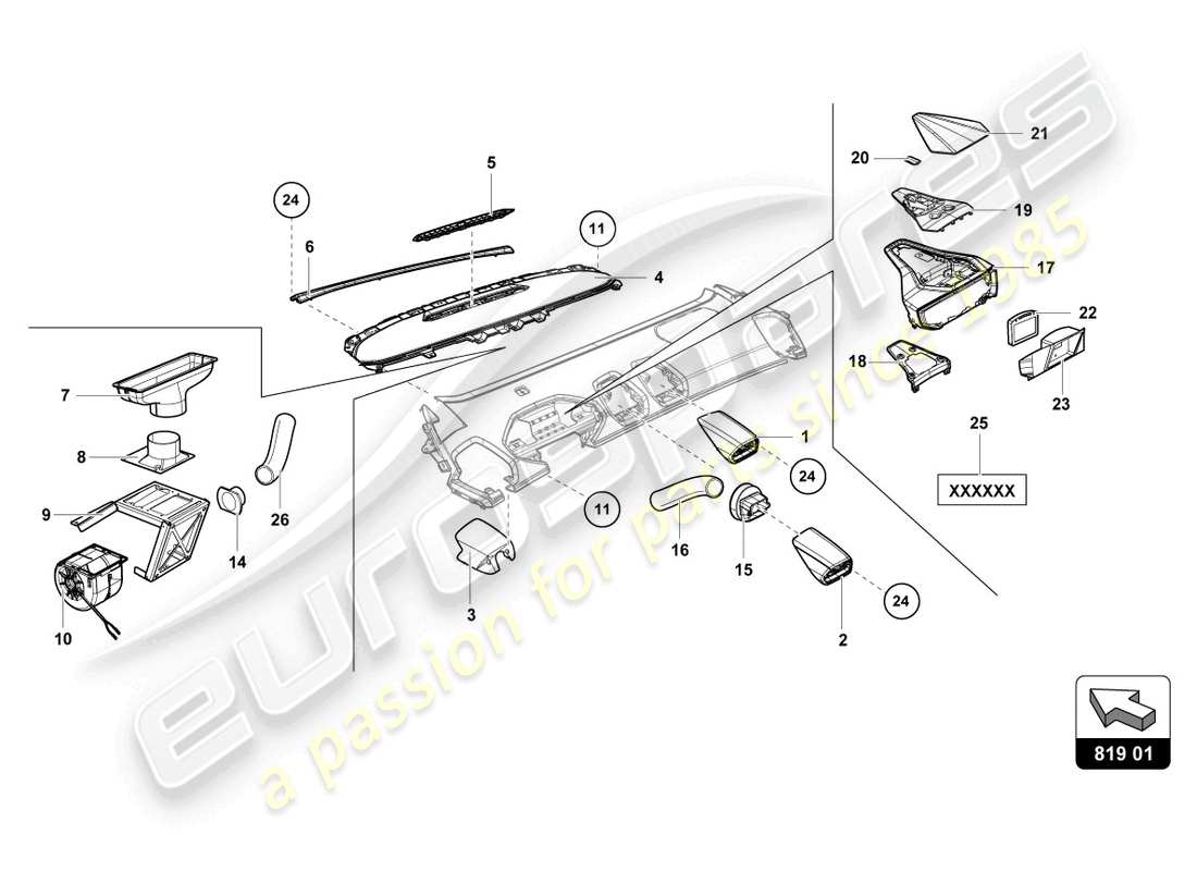 lamborghini 2018 (super trofeo evo) tuyau d'air du tableau de bord schéma des pièces