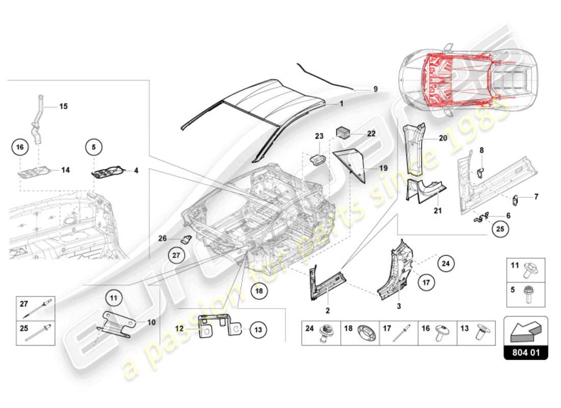 lamborghini tecnica (2024) schéma des pièces du toit