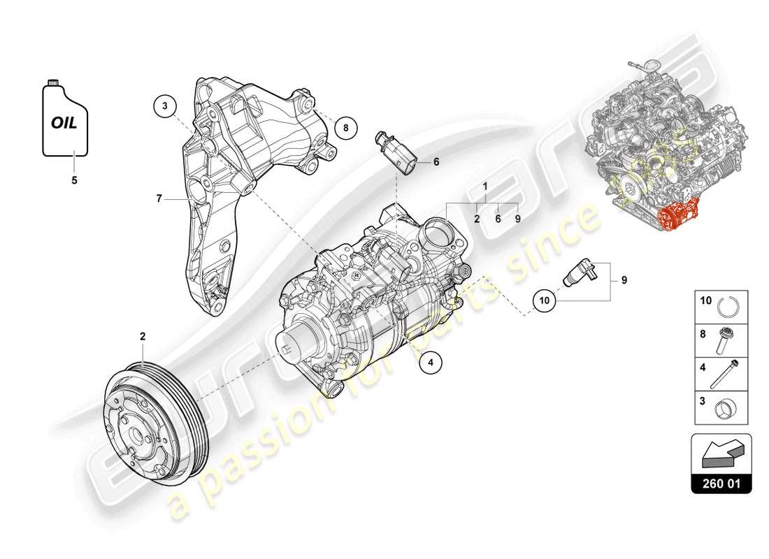 lamborghini urus (2022) compresseur de climatisation avec pièces individuelles schéma des pièces