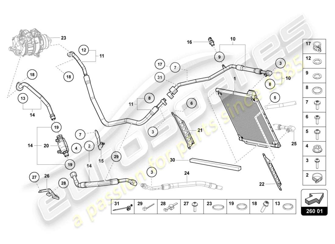 lamborghini 2022 (ultimae) diagramme des pièces du condenseur de climatisation