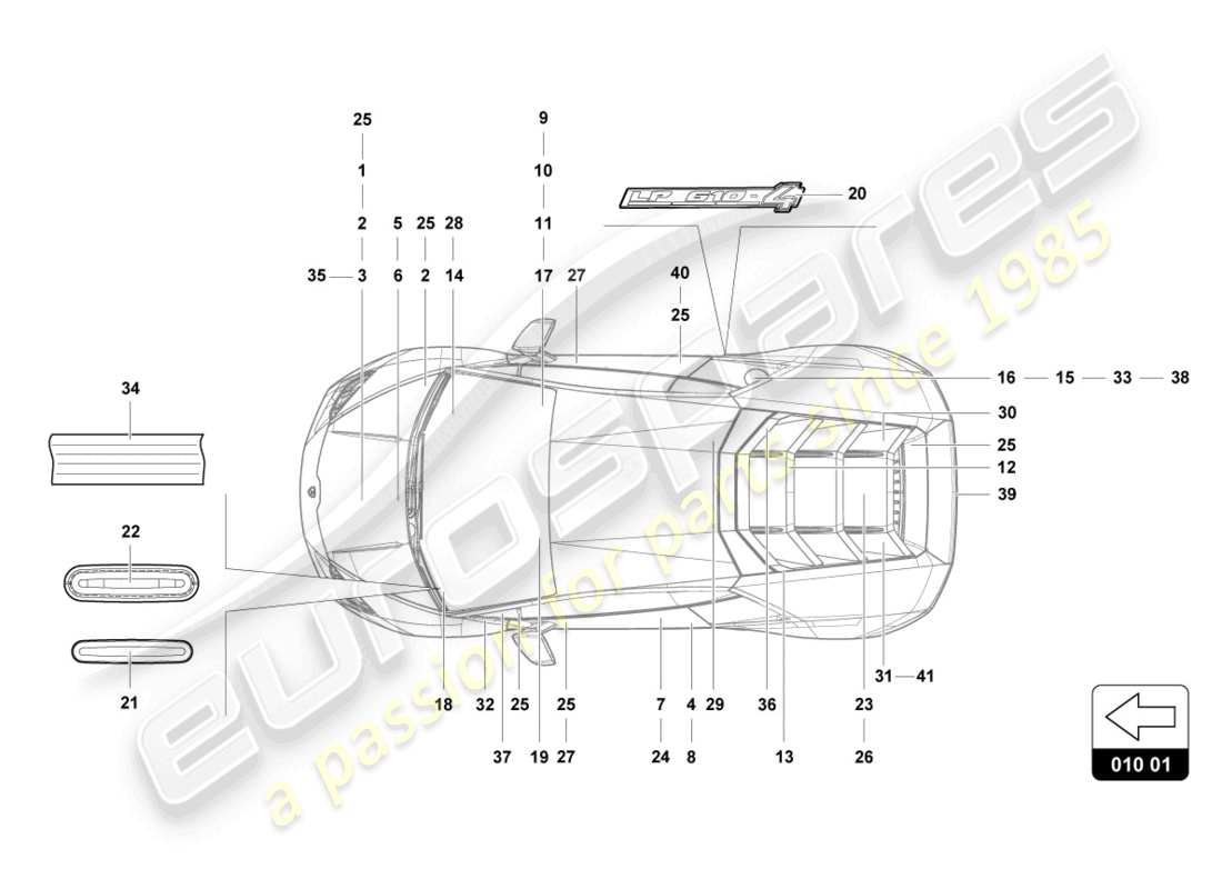 lamborghini evo spyder (2021) inscriptions/lettrages schéma des pièces