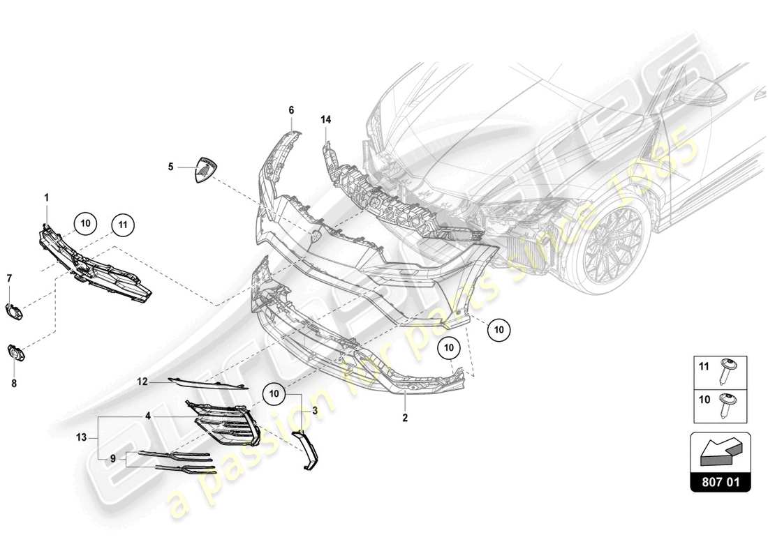lamborghini urus (2021) insert pour pare-chocs avant schéma des pièces
