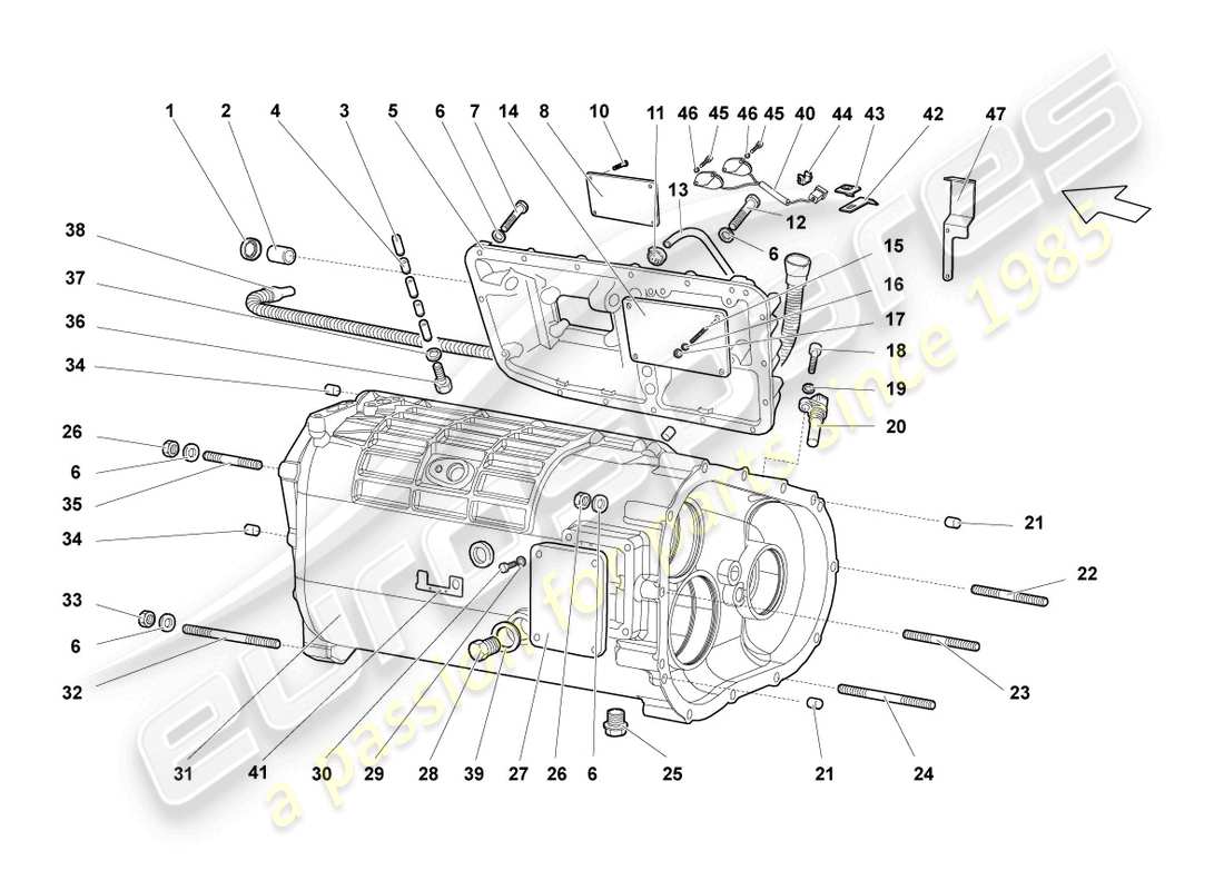 lamborghini reventon carter de boîte de vitesses et accessoires schéma des pièces
