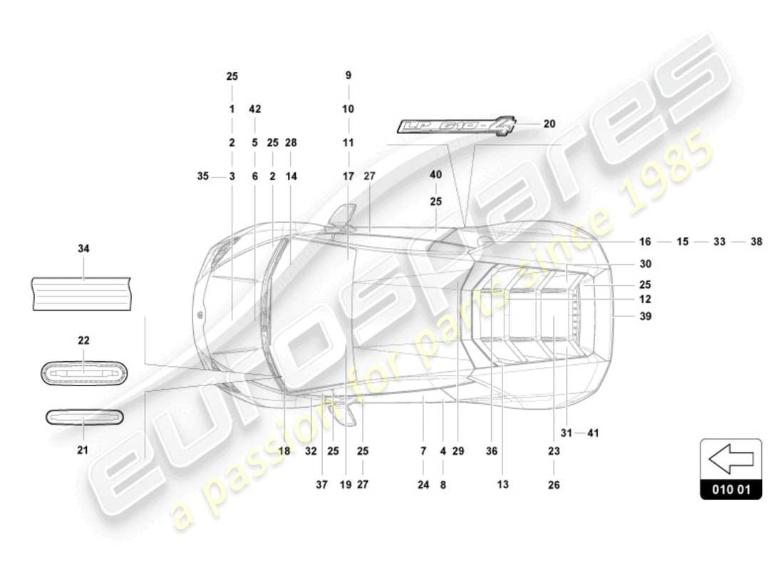 lamborghini evo spyder (2024) inscriptions/lettrages schéma des pièces