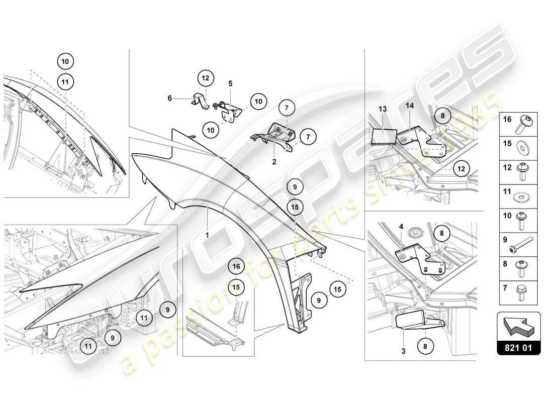 lamborghini ultimae (2022) schéma des pièces de l'aile avant