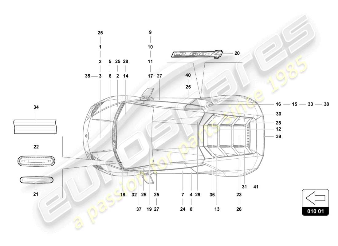 lamborghini 2023 (tecnica) inscriptions/lettrage diagramme des pièces
