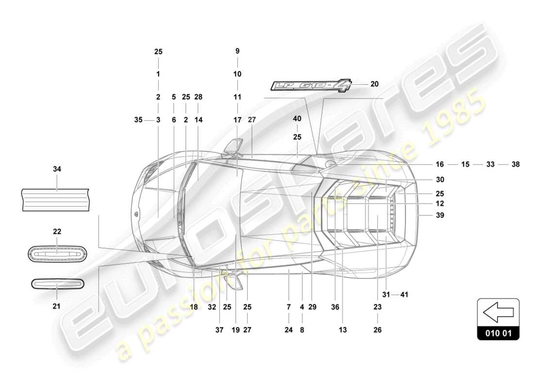 lamborghini tecnica (2023) inscriptions/lettrage diagramme des pièces