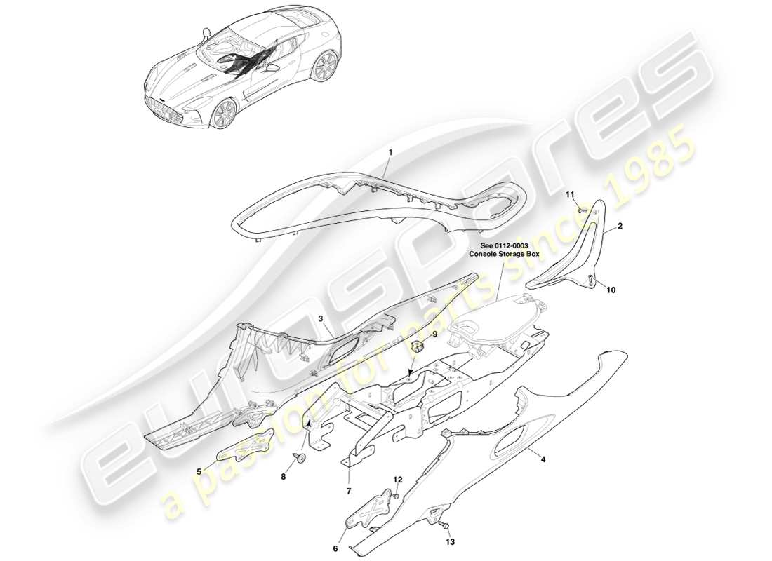 aston martin one-77 (2011) colonne centrale schéma des pièces