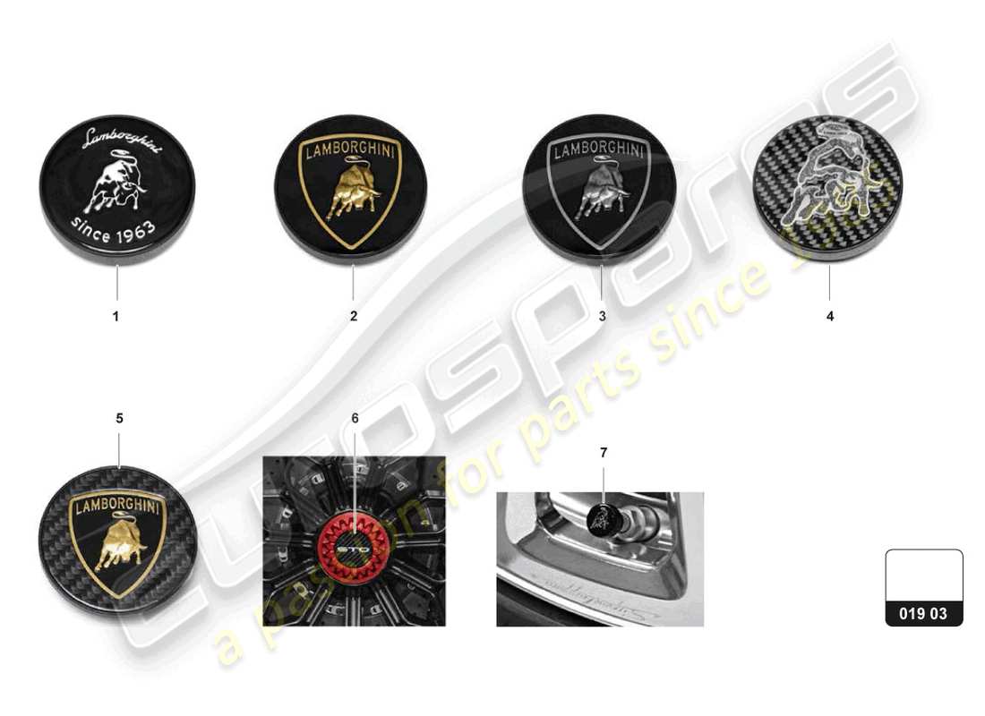 lamborghini accessories (tecnica) schéma des pièces du capuchon de moyeu