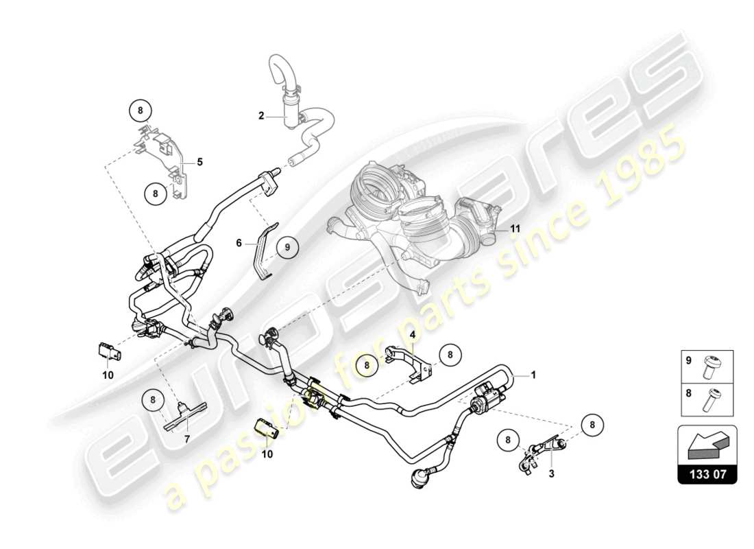 lamborghini urus (2021) conduite d'alimentation en carburant 4.0 ltr. diagramme de pièce