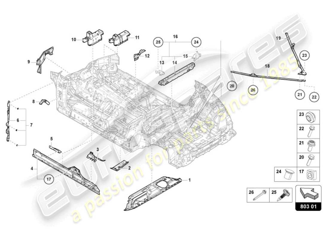 lamborghini urus (2021) dessous de caisse schéma des pièces