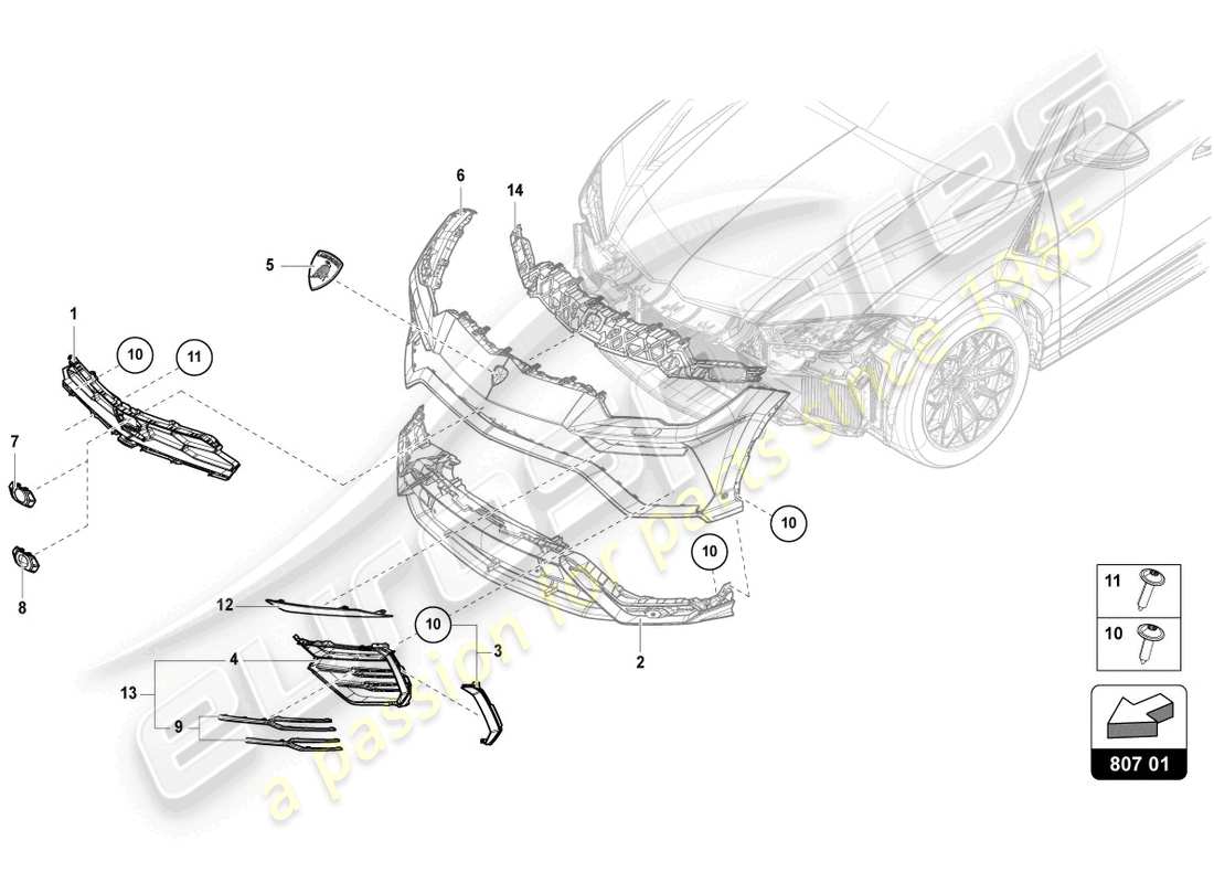 lamborghini urus (2022) insert pour pare-chocs avant schéma des pièces