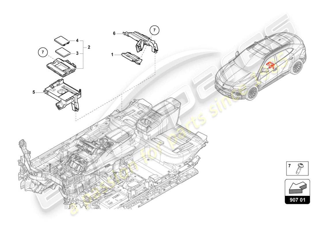 lamborghini urus (2022) interface de diagnostic pour bus de données (gateway) schéma des pièces