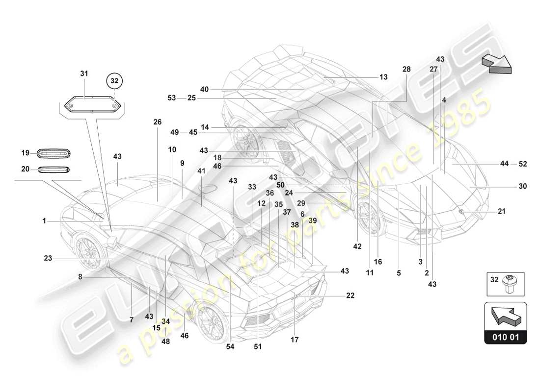 lamborghini ultimae roadster (2022) plaques types schéma des pièces
