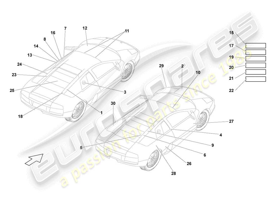 lamborghini reventon roadster plaques types schéma des pièces