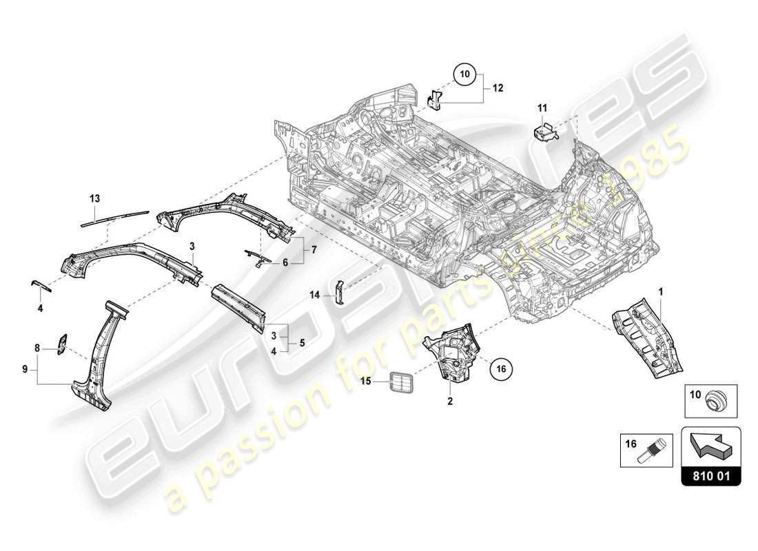 lamborghini urus (2020) panneau latéral, côté intérieur schéma des pièces
