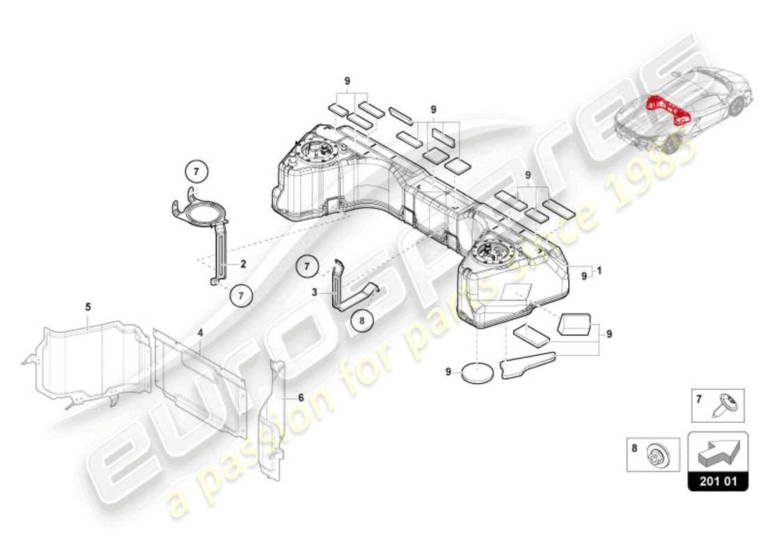 lamborghini revuelto coupe (2024) réservoir d'essence schéma des pièces