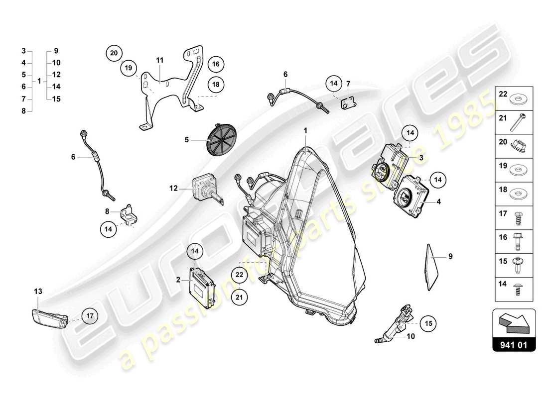 lamborghini ultimae (2022) schéma des pièces des phares