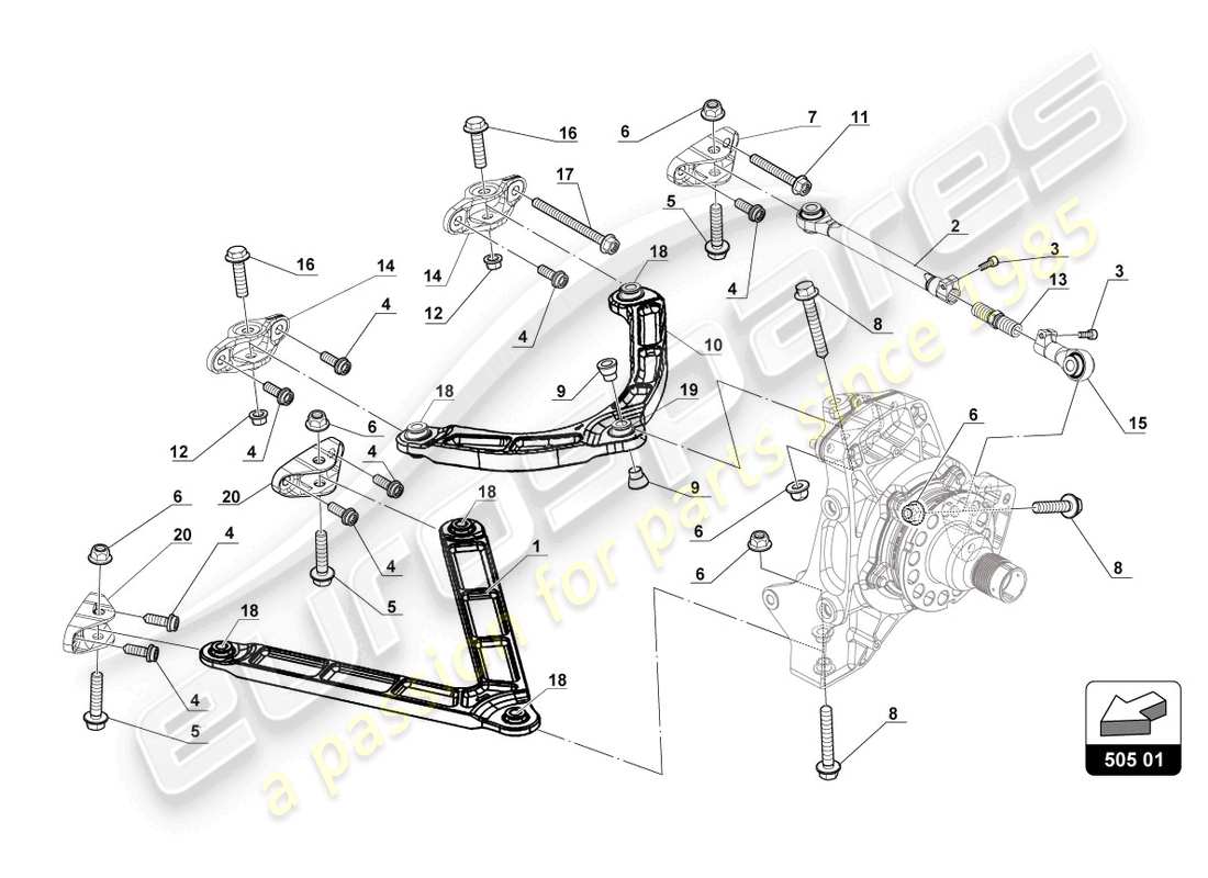 un schéma de pièces du catalogue de pièces lamborghini gt3 evo (2018)