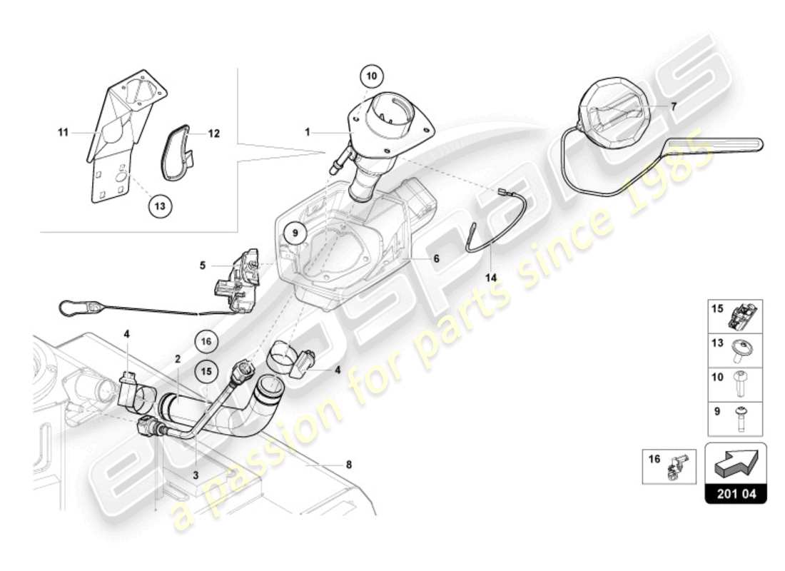 lamborghini ultimae (2022) collier de remplissage de carburant avec restriction pour carburant sans plomb uniquement schéma des pièces