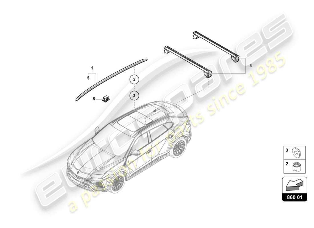 lamborghini urus (2022) rails de toit avant schéma des pièces