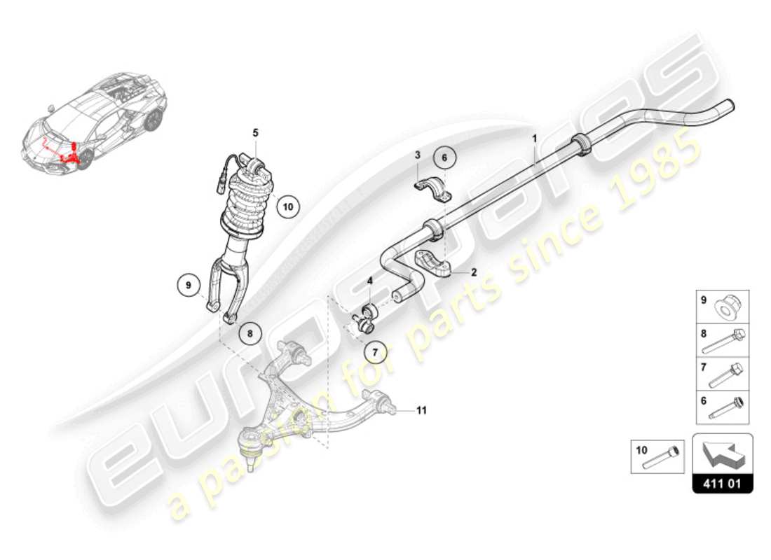 lamborghini revuelto coupe (2024) suspension avant schéma des pièces