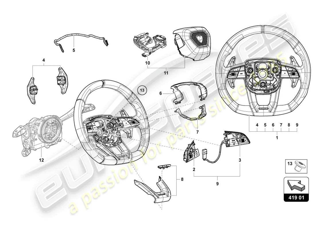 lamborghini urus (2021) volant de direction schéma des pièces