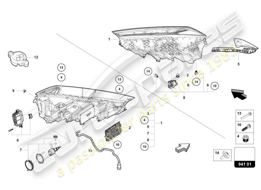 lamborghini urus (2021) phare à led schéma des pièces