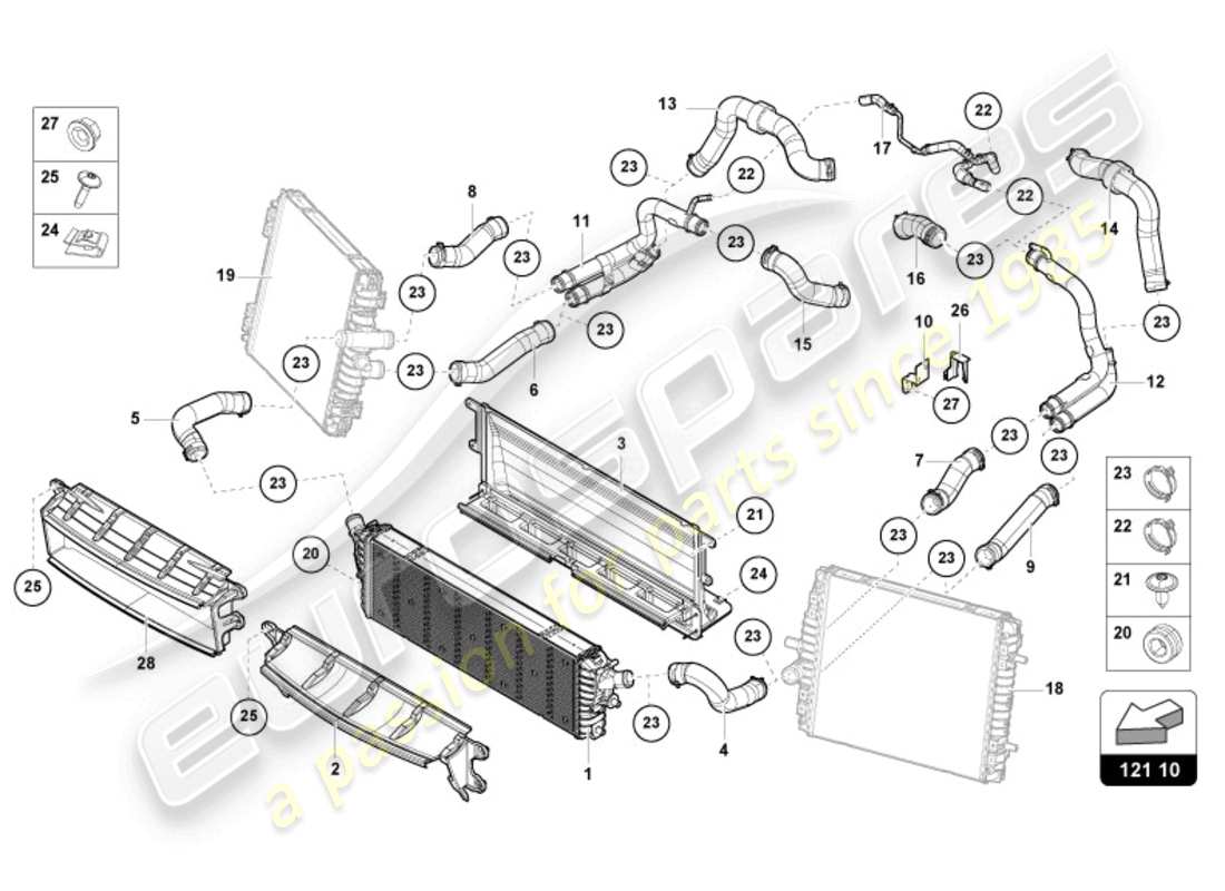 lamborghini evo spyder 2wd (2021) refroidisseur pour liquide de refroidissement schéma des pièces