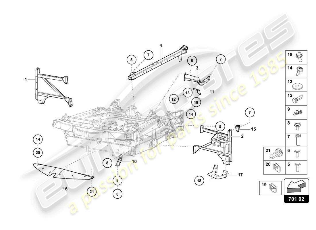 lamborghini ultimae roadster (2022) partie avant du cadre de garniture schéma des pièces