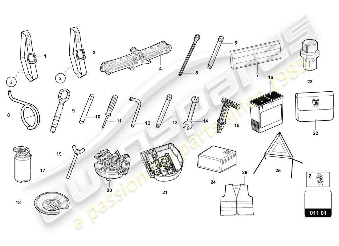 lamborghini urus s (2024) outils du véhicule schéma des pièces