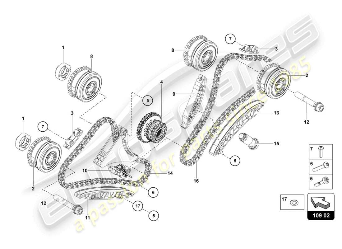 lamborghini 2022 (ultimae roadster) chaîne de distribution schéma des pièces