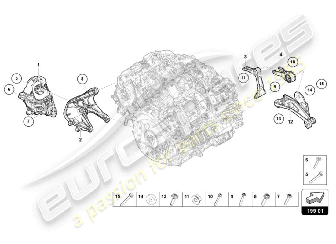 lamborghini urus (2021) support moteur schéma des pièces