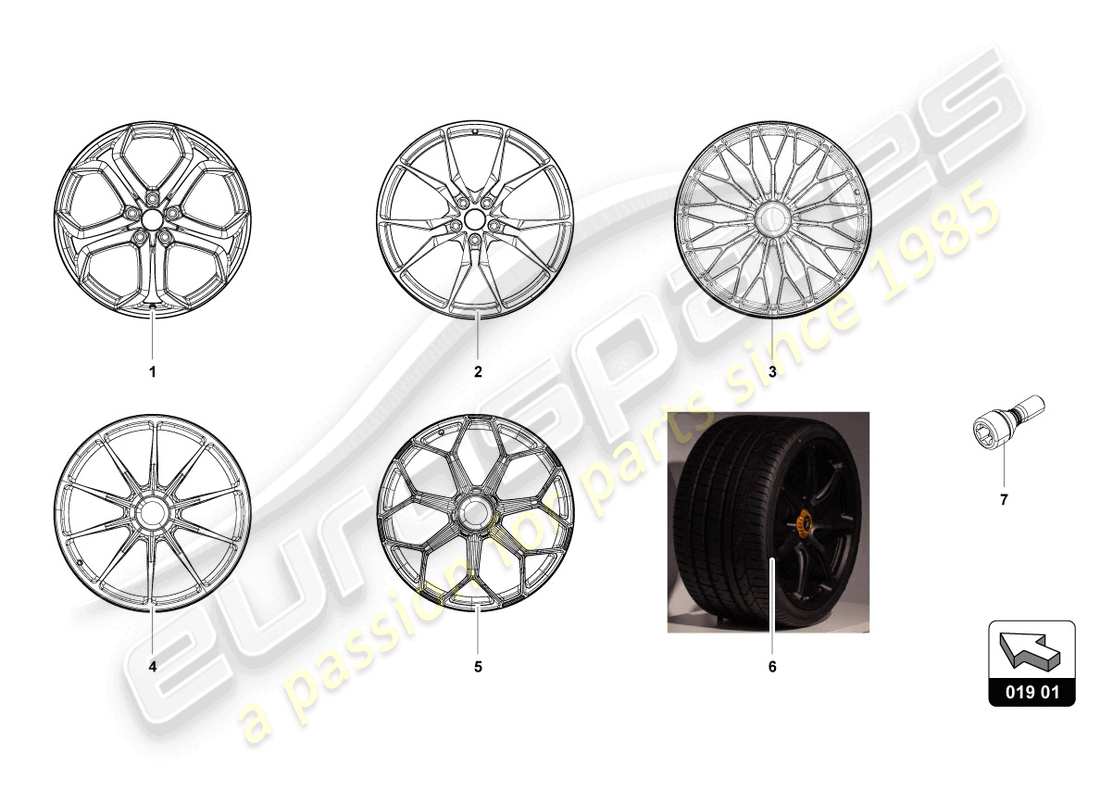 lamborghini accessories (aventador ultimae) diagramme de pièce de jante