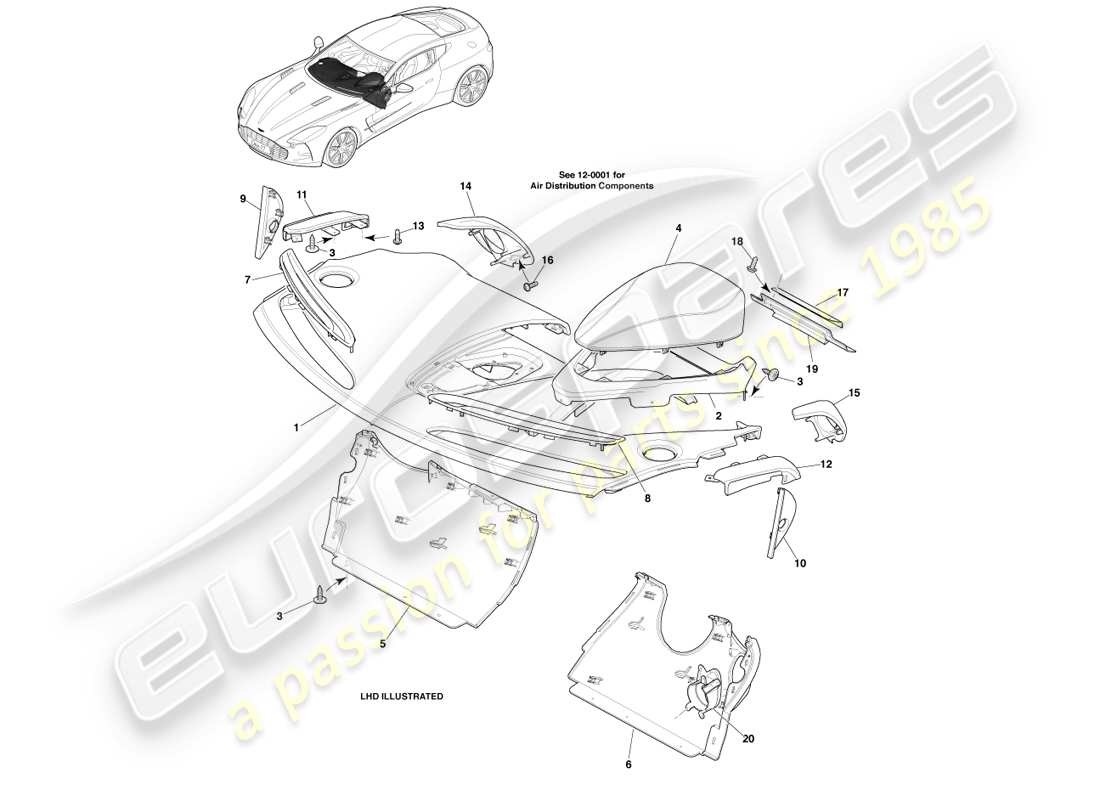 aston martin one-77 (2011) tableau de bord schéma des pièces